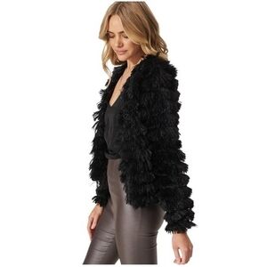 ELYSIAN Fluffy Yarn Faux Fur Black Open Front Fleece Jacket Women’s S